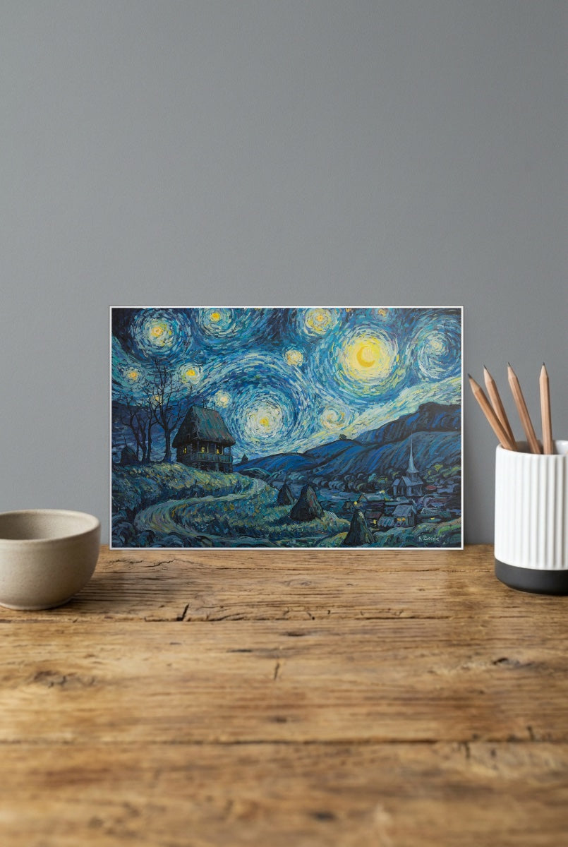 Starry Night Castle Vintage Poster