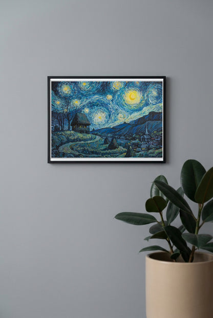 Starry Night Castle Vintage Poster