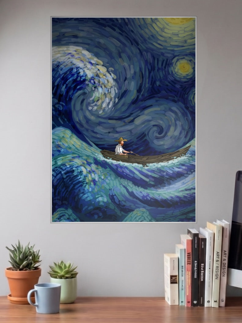 Starry Night Rowboat Iconic Poster