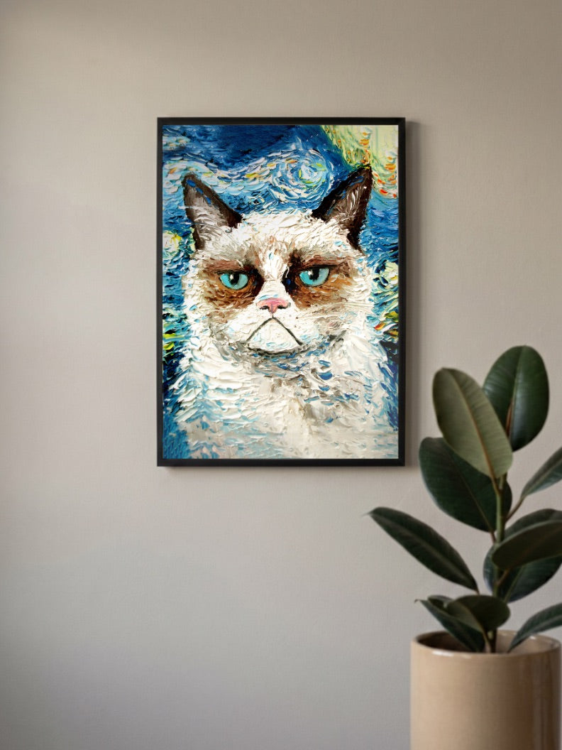 Grumpy Cat Starry Night Meme Poster