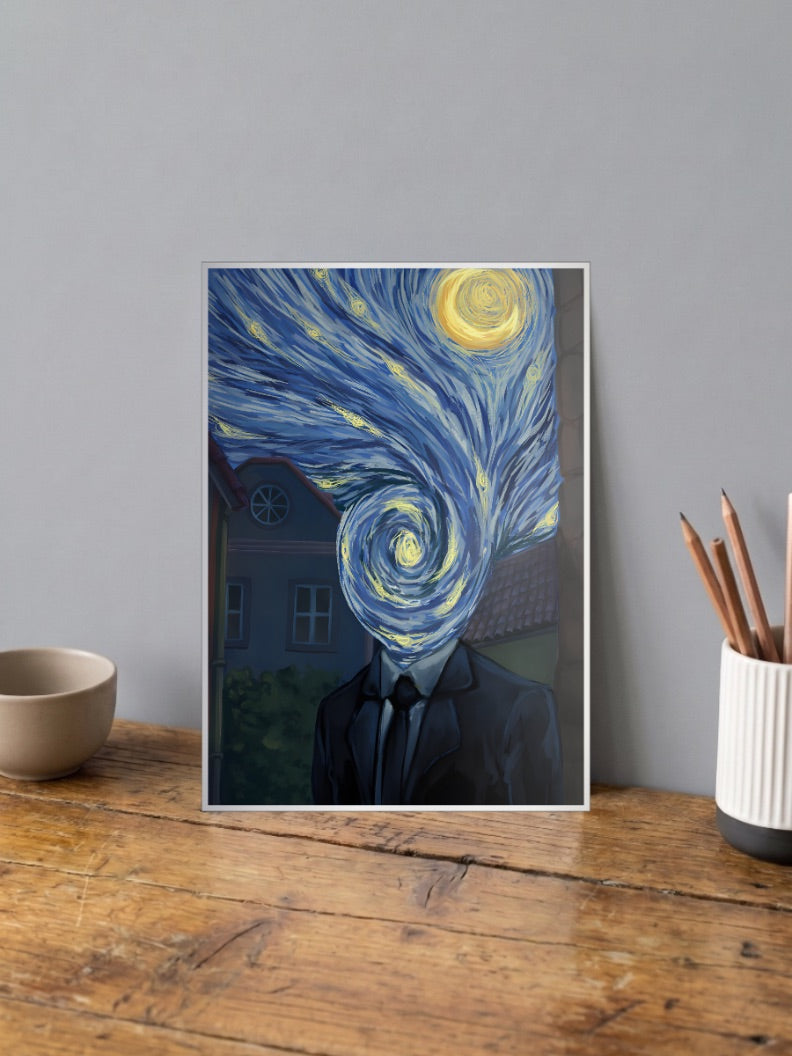 Starry Night Head Swirl Abstract Poster