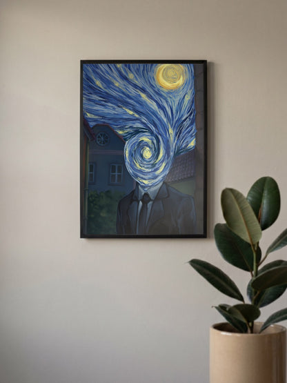 Starry Night Head Swirl Abstract Poster