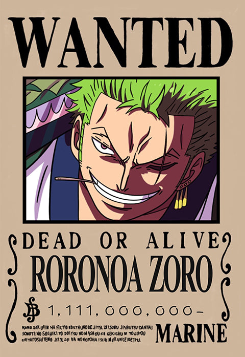 One Piece Poster Wanted Zoro 28x43 Cm: Stampa Da Collezione Per True Fan
