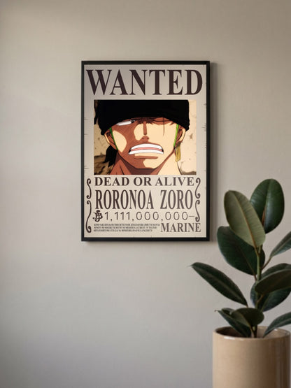 Roronoa Zoro Wanted Anime Poster