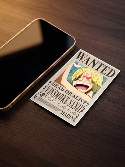 Vinsmoke Sanji Wanted Anime Poster as a pocket poster, sized to fit behind a phone case