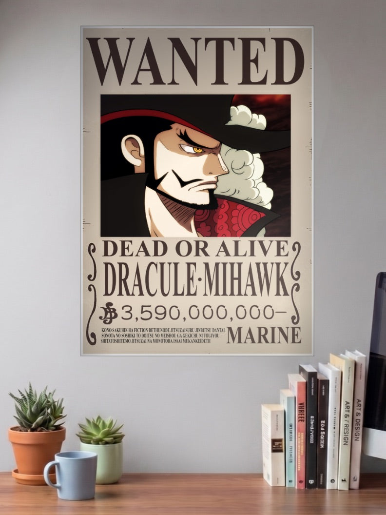 Dracule Mihawk Wanted Anime Poster