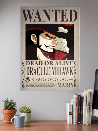 Dracule Mihawk Wanted Anime Poster