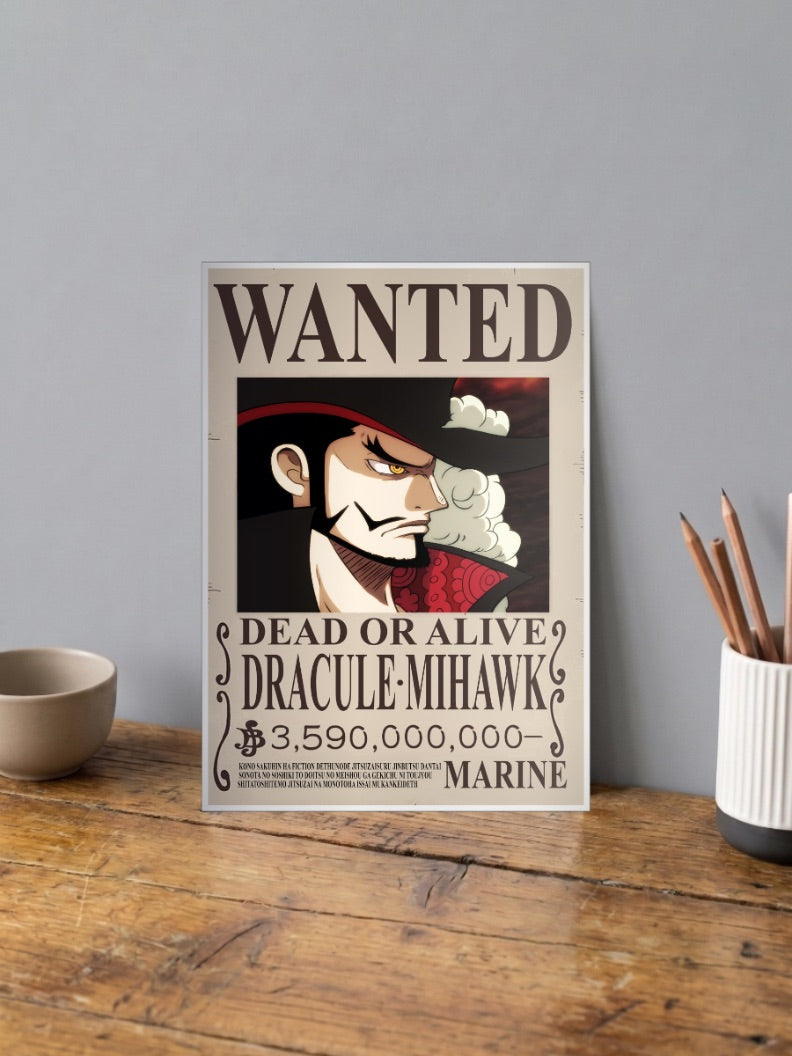Dracule Mihawk Wanted Anime Poster
