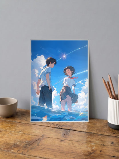 Hodaka And Hina Sky Scene Anime Poster