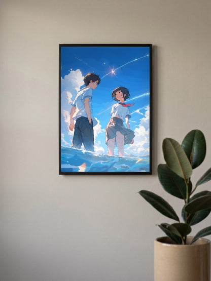 Hodaka And Hina Sky Scene Anime Poster