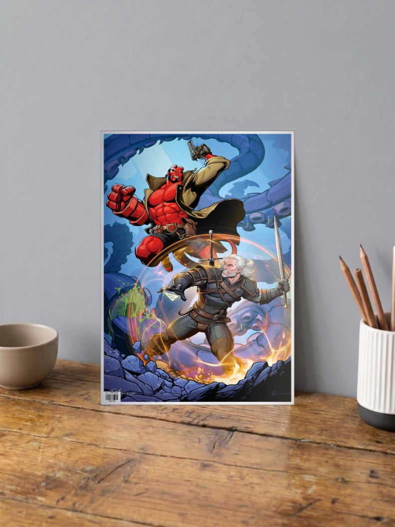 Witcher Hellboy Crossover Comic Book Poster
