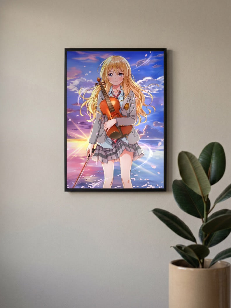 Kaori Violin Sunset Portrait Anime Poster