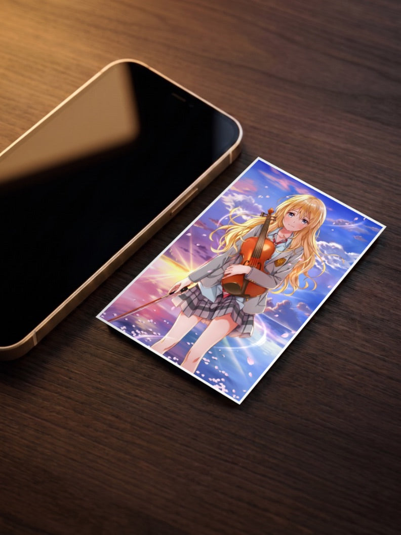 Kaori Violin Sunset Portrait Anime Poster