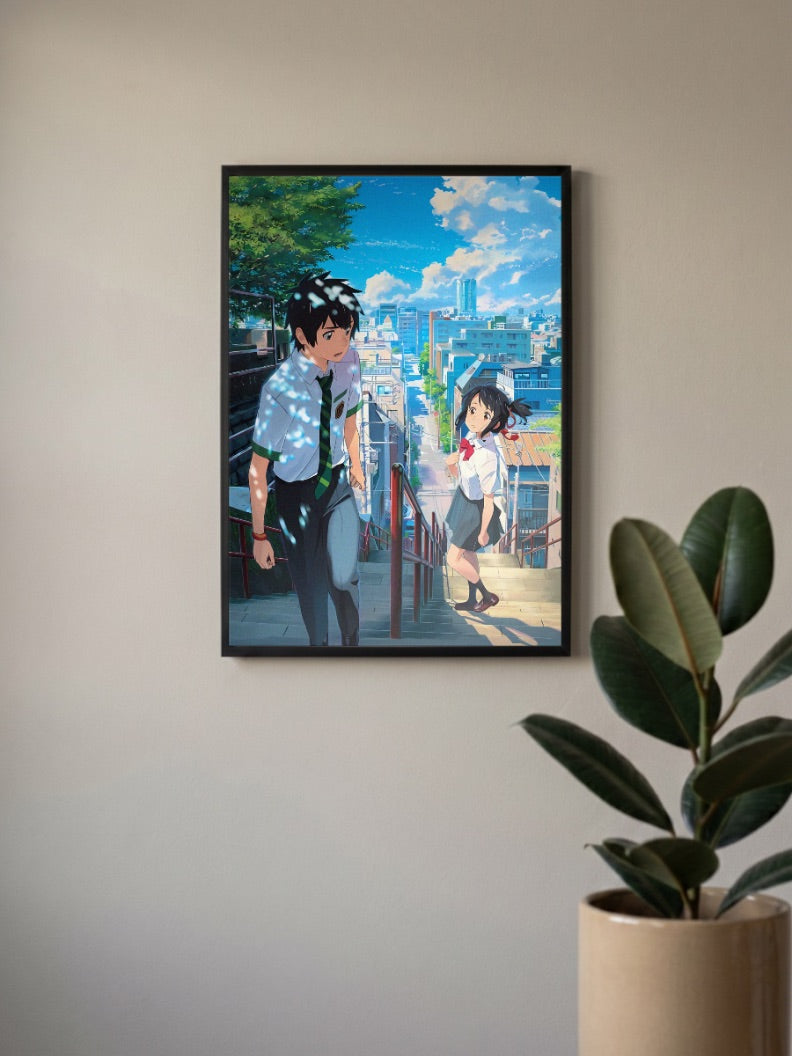Taki Mitsuha City Stairs Scene Anime Poster