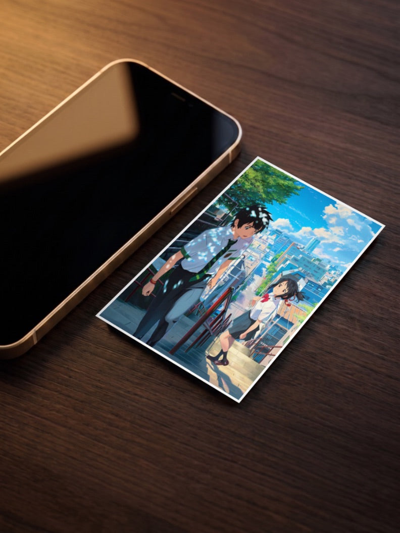 Taki Mitsuha City Stairs Scene Anime Poster