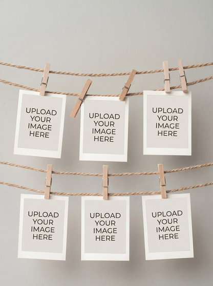 Custom Polaroids along with string and wooden clips
